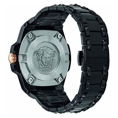 Buy Shop Versace Chain Reaction Quartz Black Dial Black Steel Strap Watch for Men - VEDY00719 USA Online