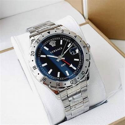 Buy Shop Versace Hellenyium GMT Blue Dial Silver Steel Strap Watch for Men - V11010015 USA Online