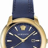 Buy Shop Versace V-Urban Quartz Blue Dial Blue Leather Strap Watch for Men - VELQ00319 USA Online