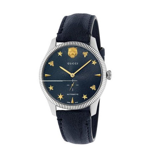 Buy Shop Gucci G Timeless Automatic Blue Dial Black Leather Strap Watch For Men - YA126347 USA Online