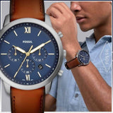 Buy Shop Fossil Neutra Chronograph Blue Dial Brown Leather Strap Watch for Men - FS5453 USA Online