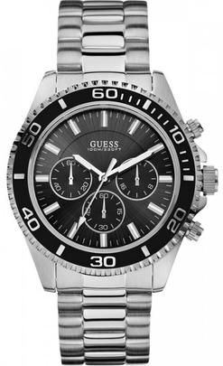 Buy Shop Guess Chaser Chronograph Black Dial Silver Steel Strap Watch for Men - W0170G1 USA Online