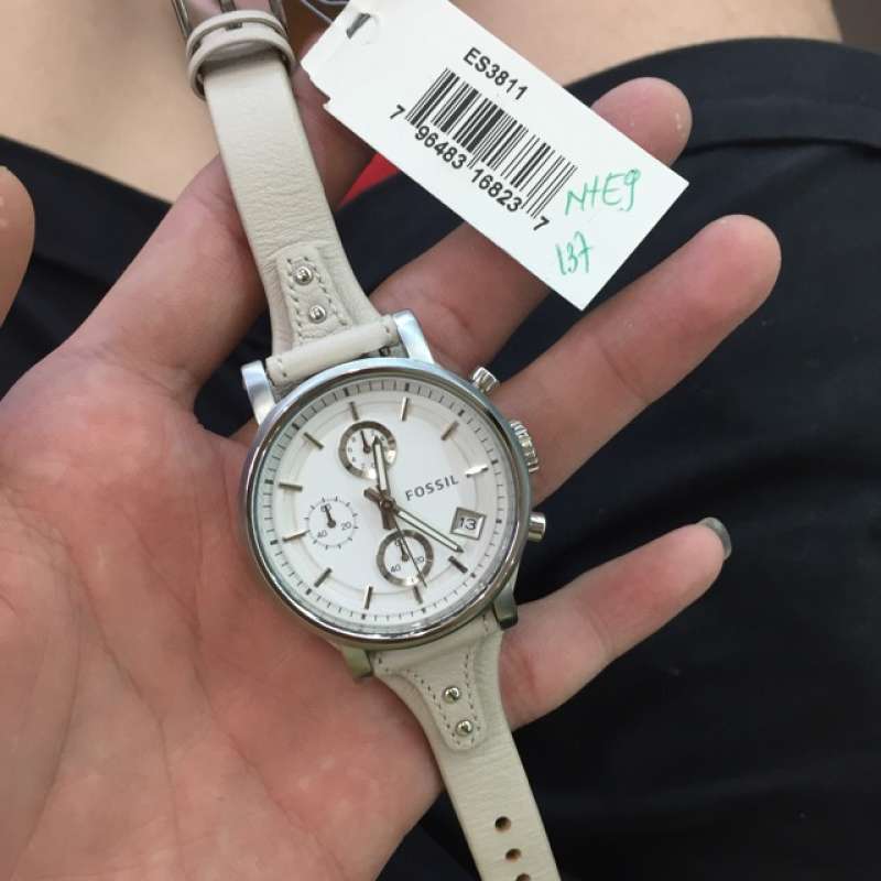 Buy Shop Fossil Boyfriend White Dial Beige Leather Strap Watch for Women - ES3811 USA Online