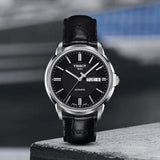 Buy Shop Tissot Automatics III Day Date Black Dial Black Leather Strap Watch For Men - T065.430.16.051.00 USA Online