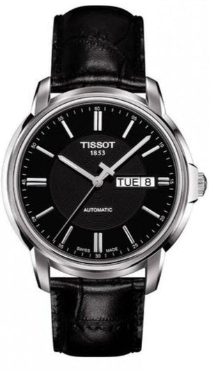 Buy Shop Tissot Automatics III Day Date Black Dial Black Leather Strap Watch For Men - T065.430.16.051.00 USA Online