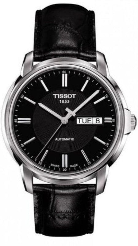 Buy Shop Tissot Automatics III Day Date Black Dial Black Leather Strap Watch For Men - T065.430.16.051.00 USA Online
