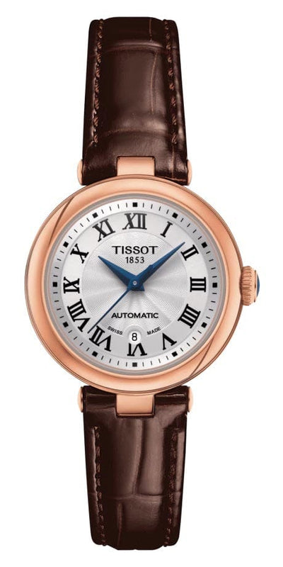 Buy Shop Tissot Bellissima Automatic Silver Dial Brown Leather Strap Watch For Women - T126.207.36.013.00 USA Online