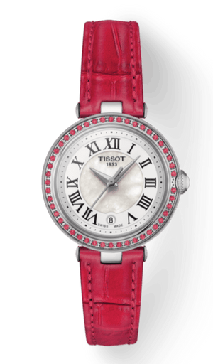 Buy Shop Tissot Bellissima Small Lady Diamonds Mother of Pearl Dial Red Leather Strap Watch For Women - T126.010.66.113.00 USA Online