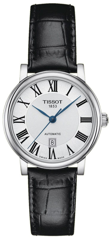 Buy Shop Tissot Carson Premium Automatic Lady Silver Dial Black Leather Strap Watch for Women - T122.207.16.033.00 USA Online
