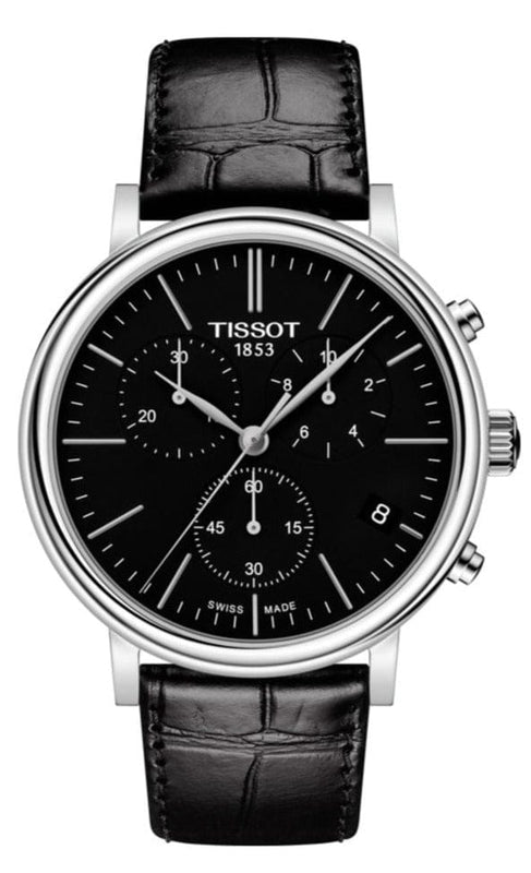 Buy Shop Tissot Carson Premium Chronograph Black Dial Black Leather Strap Watch For Men - T122.417.16.051.00 USA Online