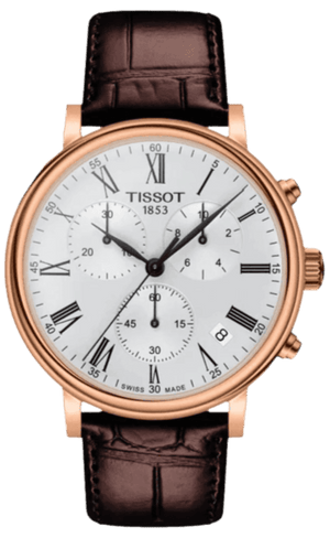 Buy Shop Tissot Carson Premium Chronograph Silver Dial Brown Leather Strap Watch For Men - T122.417.36.033.00 USA Online