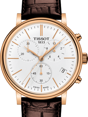 Buy Shop Tissot Carson Premium Chronograph White Dial Brown Leather Strap Watch For Men - T122.417.36.011.00 USA Online