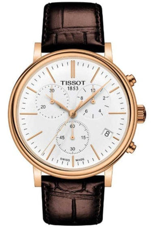 Buy Shop Tissot Carson Premium Chronograph White Dial Brown Leather Strap Watch For Men - T122.417.36.011.00 USA Online