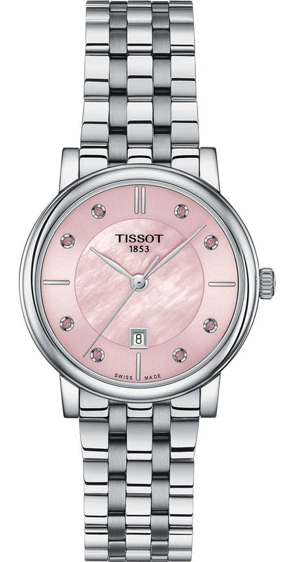 Buy Shop Tissot Carson Premium Lady Mother of Pearl Pink Dial Silver Steel Strap Watch For Women - T122.210.11.159.00 USA Online