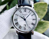 Buy Shop Tissot Carson Premium Lady Silver Dial Black Leather Strap Watch For Women - T122.210.16.033.00 USA Online