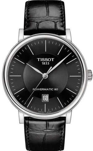 Buy Shop Tissot Carson Premium Powermatic 80 Black Dial Black Leather Strap Watch For Men - T122.407.16.051.00 USA Online