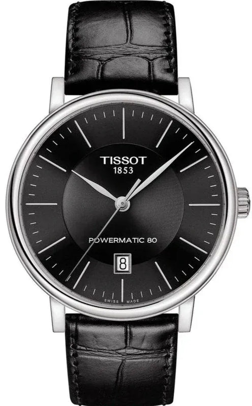 Buy Shop Tissot Carson Premium Powermatic 80 Black Dial Black Leather Strap Watch For Men - T122.407.16.051.00 USA Online