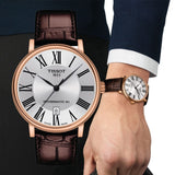 Buy Shop Tissot Carson Premium Powermatic 80 Silver Dial Brown Leather Strap Watch For Men - T122.407.36.033.00 USA Online