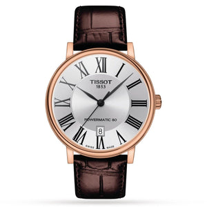 Buy Shop Tissot Carson Premium Powermatic 80 Silver Dial Brown Leather Strap Watch For Men - T122.407.36.033.00 USA Online