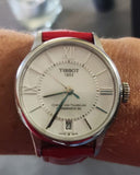 Buy Shop Tissot Chemin Des Tourelles Automatic Mother of Pearl White Dial Red Leather Strap Watch For Women - T099.207.16.118.00 USA Online
