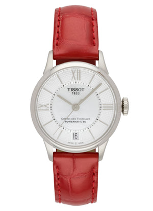 Buy Shop Tissot Chemin Des Tourelles Automatic Mother of Pearl White Dial Red Leather Strap Watch For Women - T099.207.16.118.00 USA Online