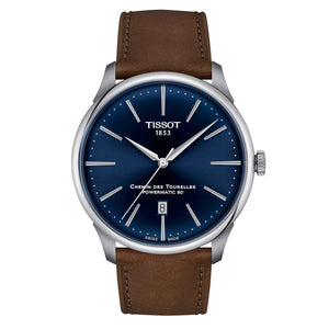 Buy Shop Tissot Chemin des Tourelles Automatic Powermatic 80 Blue Dial Brown Leather Strap Watch for Men - T139.407.16.041.00 USA Online