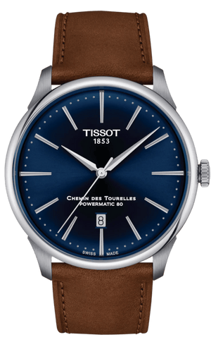 Buy Shop Tissot Chemin des Tourelles Automatic Powermatic 80 Blue Dial Brown Leather Strap Watch for Men - T139.407.16.041.00 USA Online
