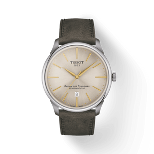 Buy Shop Tissot Chemin des Tourelles Automatic Powermatic 80 Ivory Dial Green Leather Strap Watch for Men - T139.407.16.261.00 USA Online