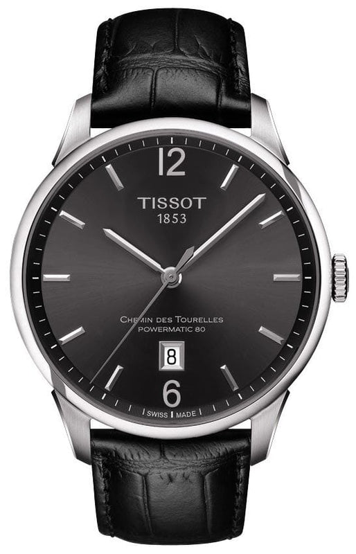 Buy Shop Tissot Chemin Des Tourelles Powermatic 80 Black Dial Black Leather Strap Watch For Men - T099.407.16.447.00 USA Online