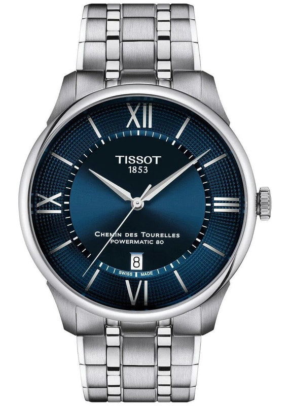 Buy Shop Tissot Chemin Des Tourelles Powermatic 80 Blue Dial Silver Steel Strap Watch for Men - T139.407.11.048.00 USA Online
