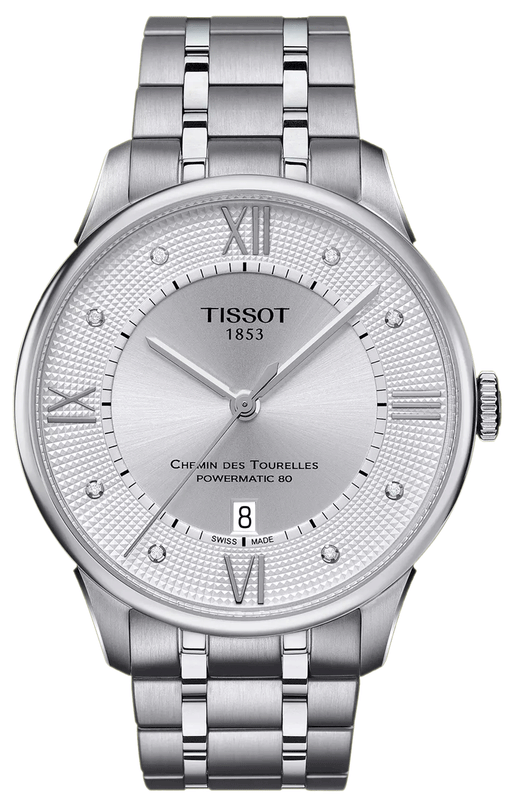 Buy Shop Tissot Chemin Des Tourelles Powermatic 80 Diamonds Silver Dial Silver Steel Strap Watch for Men - T099.407.11.033.00 USA Online