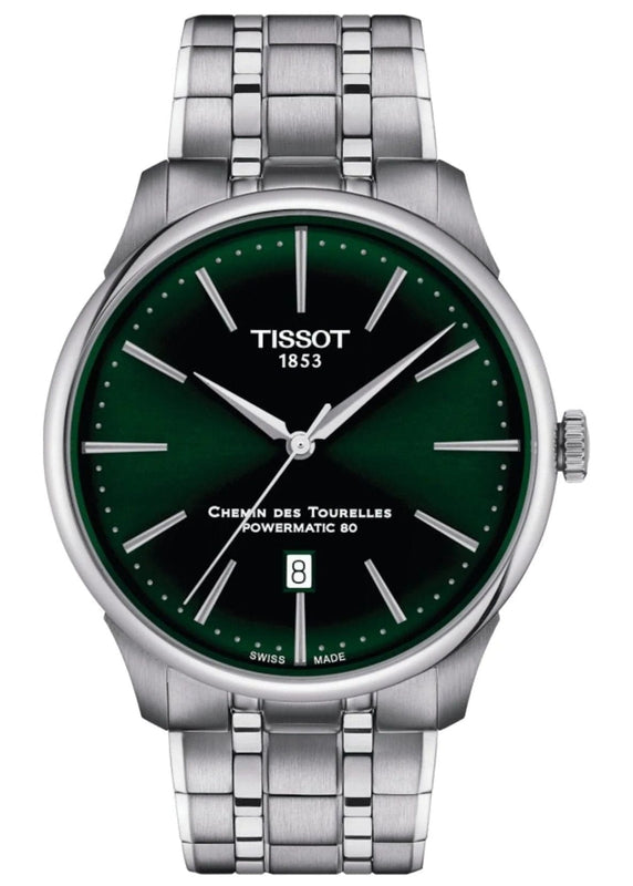 Buy Shop Tissot Chemin des Tourelles Powermatic 80 Green Dial Silver Steel Strap Watch for Men - T139.407.11.091.00 USA Online