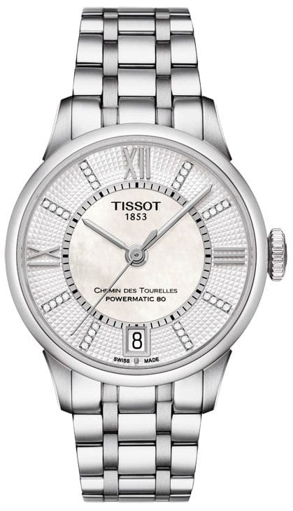 Buy Shop Tissot Chemin Des Tourelles Powermatic 80 Helvetic Silver Dial Silver Steel Strap Watch For Women - T099.207.11.116.00 USA Online