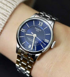 Buy Shop Tissot Chemin Des Tourelles Powermatic 80 Lady Blue Dial Silver Steel Strap Watch For Women - T099.207.11.048.00 USA Online