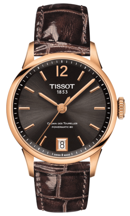 Buy Shop Tissot Chemin Des Tourelles Powermatic 80 Lady Brown Dial Brown Leather Strap Watch For Women - T099.207.36.447.00 USA Online