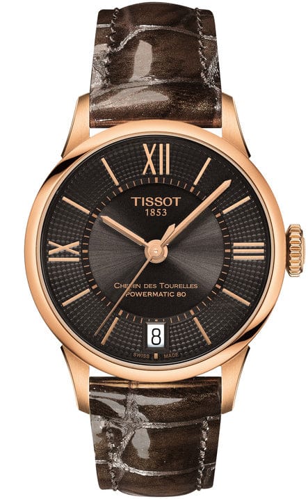 Buy Shop Tissot Chemin Des Tourelles Powermatic 80 Lady Brown Dial Brown Leather Strap Watch For Women - T099.207.36.448.00 USA Online