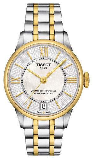 Buy Shop Tissot Chemin Des Tourelles Powermatic 80 Lady Mother of Pearl White Dial Two Tone Steel Strap Watch For Women - T099.207.22.118.00 USA Online