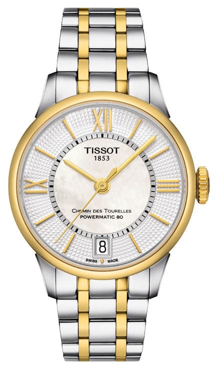 Buy Shop Tissot Chemin Des Tourelles Powermatic 80 Lady Mother of Pearl White Dial Two Tone Steel Strap Watch For Women - T099.207.22.118.00 USA Online