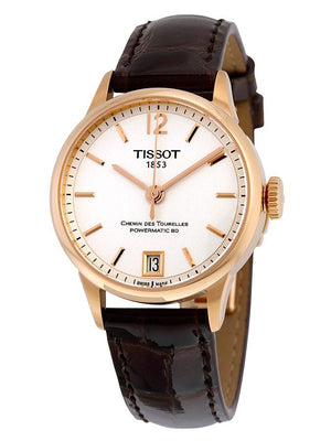 Buy Shop Tissot Chemin Des Tourelles Powermatic 80 Lady Silver Dial Brown Leather Strap Watch For Women - T099.207.36.037.00 USA Online