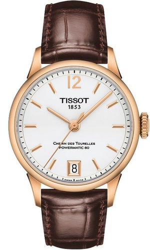 Buy Shop Tissot Chemin Des Tourelles Powermatic 80 Lady Silver Dial Brown Leather Strap Watch For Women - T099.207.36.037.00 USA Online