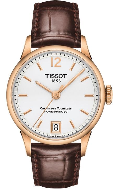 Buy Shop Tissot Chemin Des Tourelles Powermatic 80 Lady Silver Dial Brown Leather Strap Watch For Women - T099.207.36.037.00 USA Online