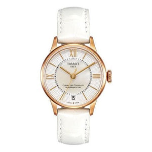 Buy Shop Tissot Chemin Des Tourelles Powermatic 80 Lady Silver Dial White Leather Strap Watch For Women - T099.207.36.118.00 USA Online