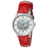 Buy Shop Tissot Chemin Des Tourelles Powermatic 80 Mother of Pearl White Dial Red Leather Strap Watch For Women - T099.207.16.118.00 USA Online