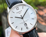 Buy Shop Tissot Chemin Des Tourelles Powermatic 80 Silver Dial Black Leather Strap Watch For Men - T099.407.16.037.00 USA Online