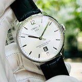 Buy Shop Tissot Chemin Des Tourelles Powermatic 80 Silver Dial Black Leather Strap Watch For Men - T099.407.16.037.00 USA Online