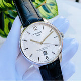 Buy Shop Tissot Chemin Des Tourelles Powermatic 80 Silver Dial Black Leather Strap Watch For Men - T099.407.16.037.00 USA Online