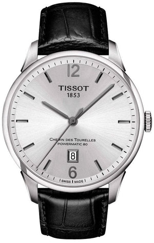 Buy Shop Tissot Chemin Des Tourelles Powermatic 80 Silver Dial Black Leather Strap Watch For Men - T099.407.16.037.00 USA Online