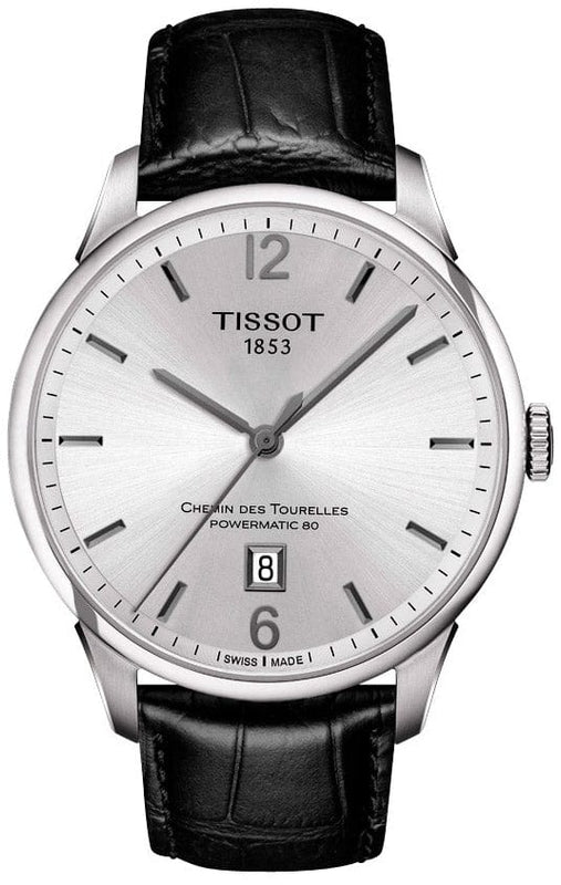 Buy Shop Tissot Chemin Des Tourelles Powermatic 80 Silver Dial Black Leather Strap Watch For Men - T099.407.16.037.00 USA Online