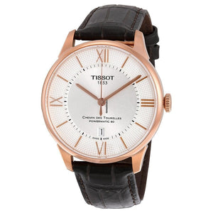 Buy Shop Tissot Chemin Des Tourelles Powermatic 80 Silver Dial Brown Leather Strap Watch For Men - T099.407.36.038.00 USA Online