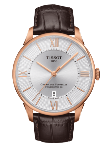 Buy Shop Tissot Chemin Des Tourelles Powermatic 80 Silver Dial Brown Leather Strap Watch For Men - T099.407.36.038.00 USA Online